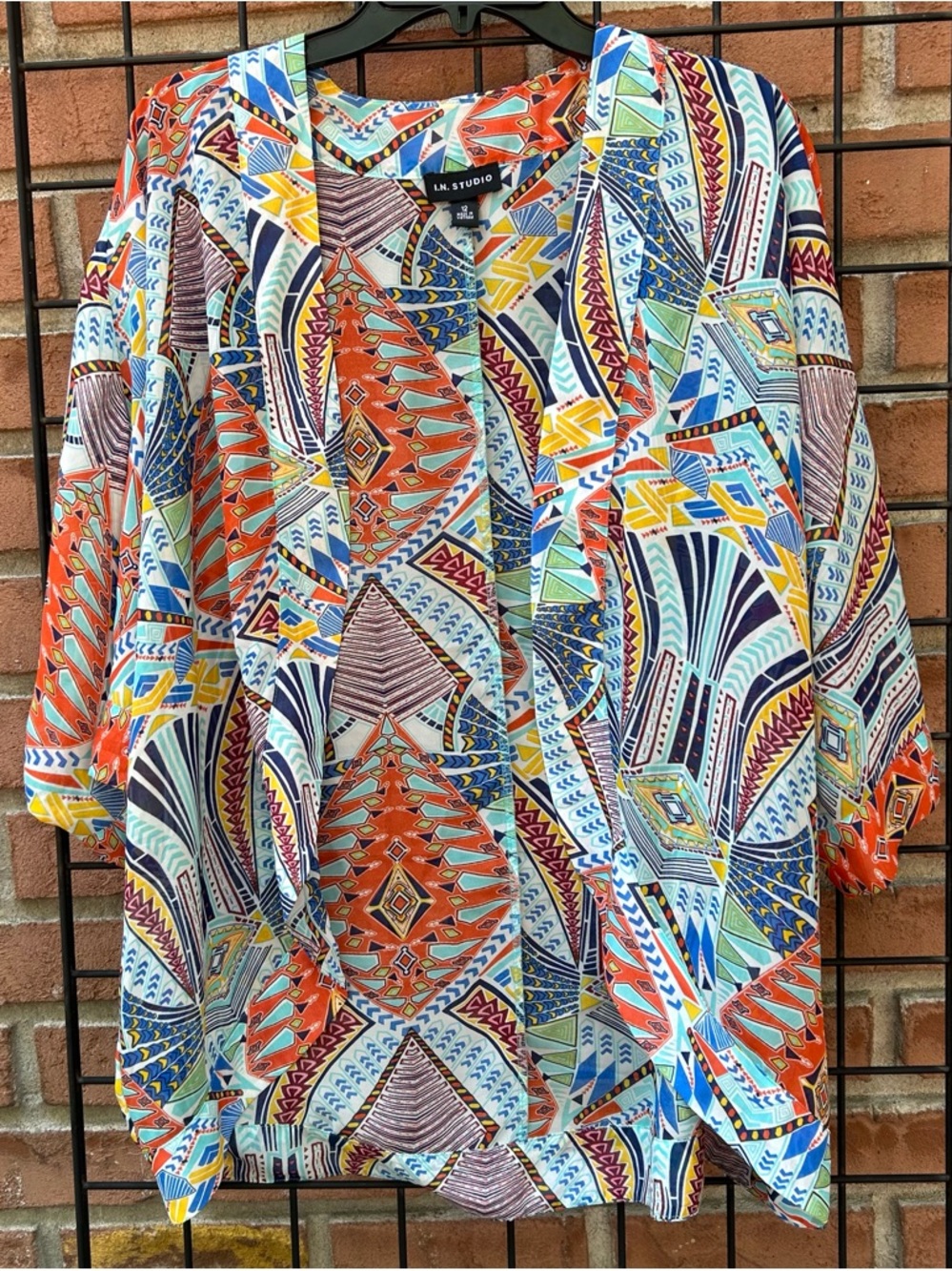 I.N.Studio Vibrant Geo Print Kimono - Multicolor